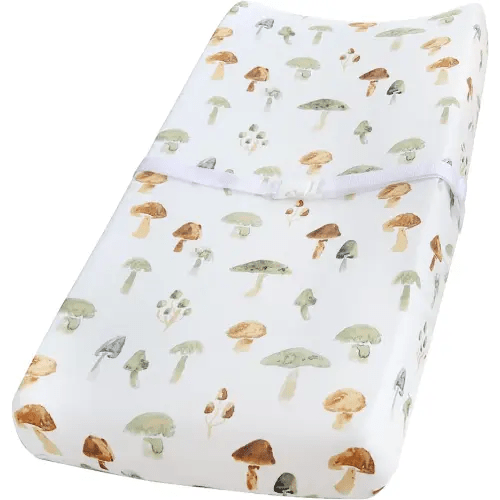 LifeTree Muslin Changing Pad Cover for Baby Girls Boys, 70% Viscose from Bamboo and 30% Cotton, 16"x32" Diaper Change Table Pad Covers, Soft Changing Pad Sheets, Mushroom Pattern