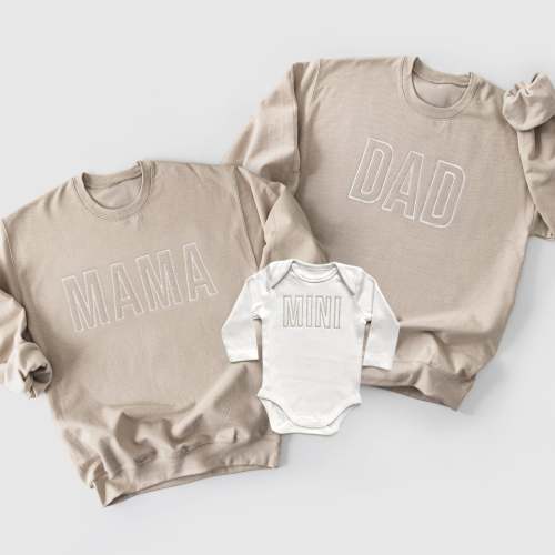 Neutral Custom Embroidered Sweatshirts for Mom, Dad and Baby – Summer & Bash
