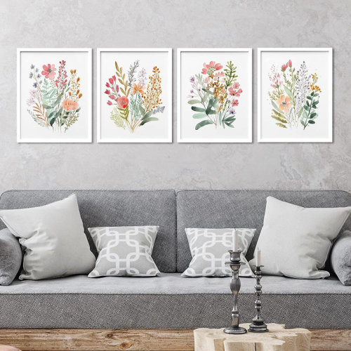 IDEA4WALL Vibrant Wildflower IDEA4WALL Framed Colorful Wildflower Forest Bouquet Wall Art, Set Of 4 Nature Wilderness Wall Decor Prints, Botanical Floral Wall Decor For Living Room, Bedroom Framed 4 Pieces Print & Reviews | Wayfair