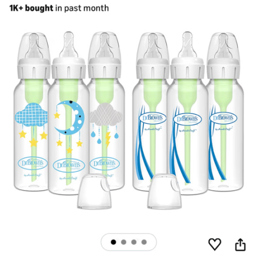 Dr. Brown’s Natural Flow® Anti-Colic Options+™ Narrow Baby Bottles 8 oz/250 mL, with Level 1 Slow Flow Nipple, 6 Pack, 0m+ Moon/Clouds Gift Set