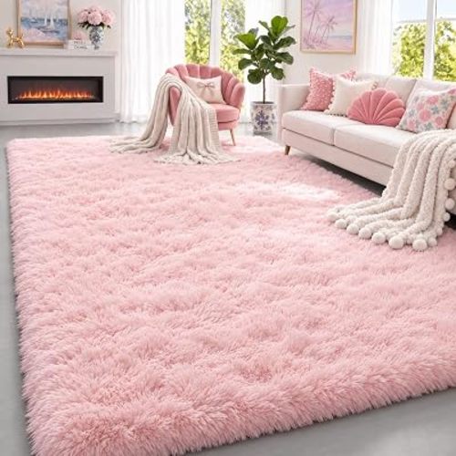 Pink Fluffy Plush Area Rug 5x8 Kids Shag Rugs for Bedroom Girls Living Room