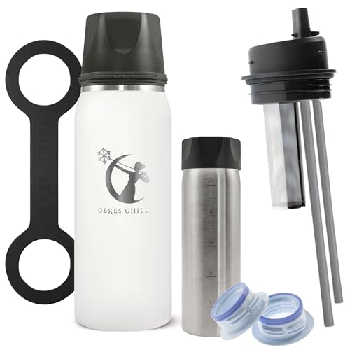 CERES CHILL OG Breastmilk Chiller Bundle with Straw Lid & Infuser – 12–34oz Portable Breast Milk Cooler & 2 Storage Bottles with Universal Pump Adapters – Future’s So Bright White
