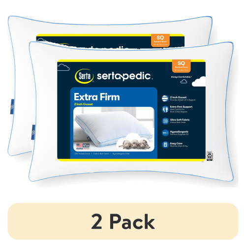 (2 pack) Sertapedic Extra Firm Standard/Queen Bed Pillow, Hypoallergenic