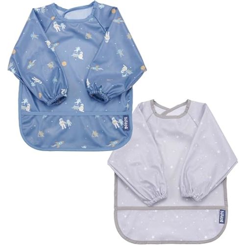 BIBaDO Mess Proof Baby Bib, 2 Pack Long Sleeve Bib, 6 month - 3 Years, Waterproof Bibs for Toddlers, Machine Washable