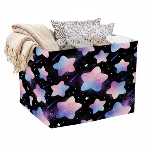 Pink Star Foldable Laundry Basket Hamper with Handles, 56L Large Capacity Toy Storage Organizer, Collapsible Clothes Hamper for Home Decor and Bedroom Organization.