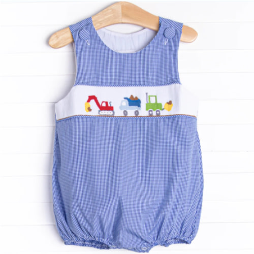 Construction Crew Smocked Bubble, Blue – Stitchy Fish