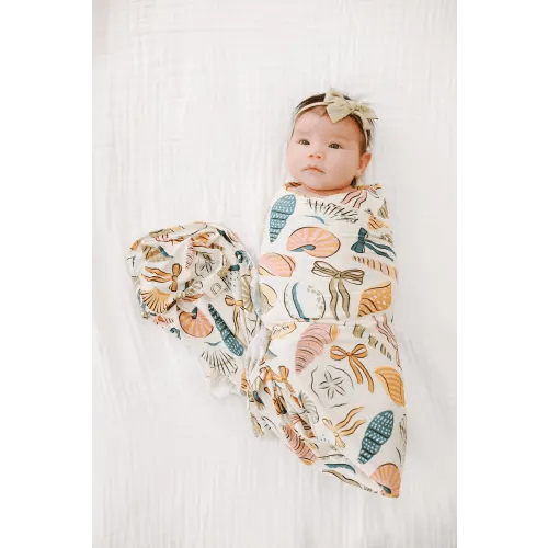 Coastal Bows Stretch Swaddle Blanket | Ellie Sue | Bamboo