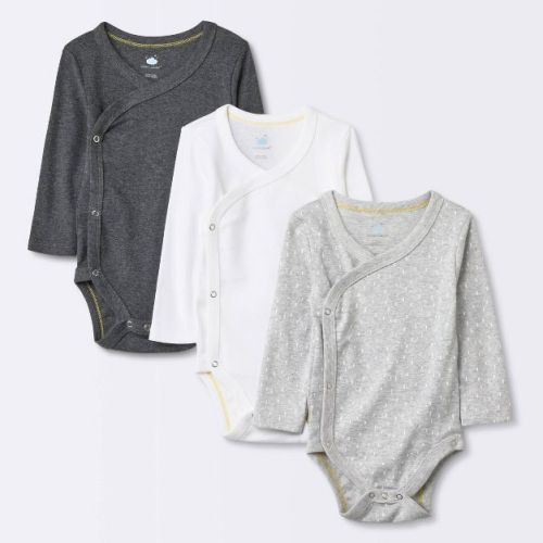 Baby 3pk Long Sleeve Sidesnap Bodysuit - Cloud Island™ Gray