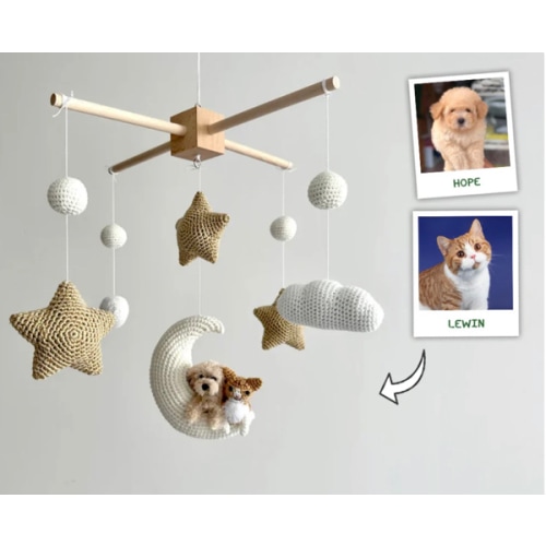 Pet Moon Brown | Custom Crochet Pet Nursery Baby Mobile – My Dollfy