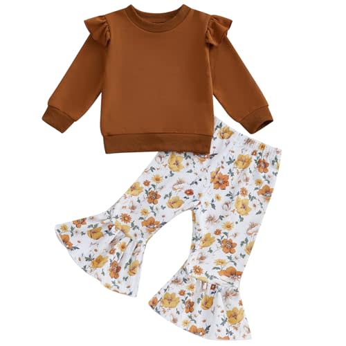 Mubineo Toddler Baby Girl Clothes Cute Outfits Long Sleeve Sweatshirt Tops Floral Bell Bottom Pant Fall Winter Outfit