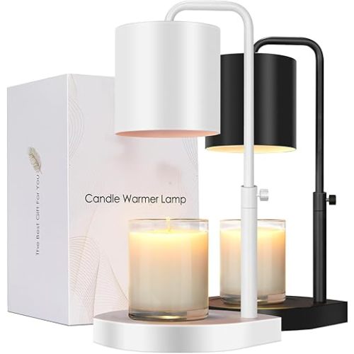 Candle Warmer Lamp Adjustable Height Dimmable with Timer Large Jar Candles Compatible - No Flame Scented Wax Warmer with 2 Bulbs - Mothers Day Gift - White