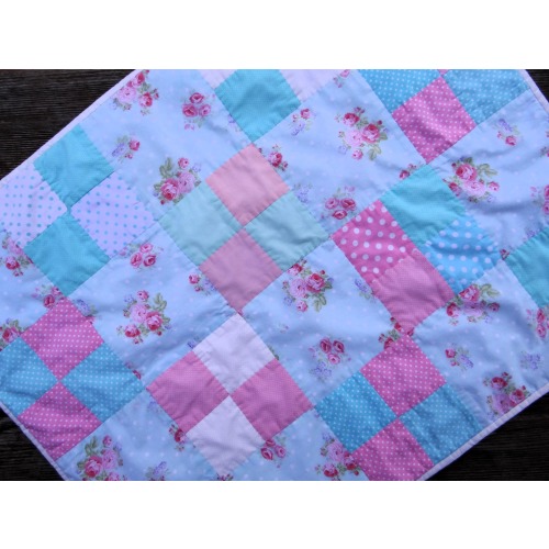 Baby Girl Quilt ~ Baby Quilts Handmade ~ Pink & Aqua Vintage Inspired Baby Quilt ~ Floral Baby Girl Quilt ~ Cottage Rose Baby Quilt