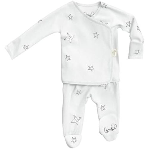 Bonsie Skin to Skin Babywear Footie - White Baby Footed Bodysuit - Stars