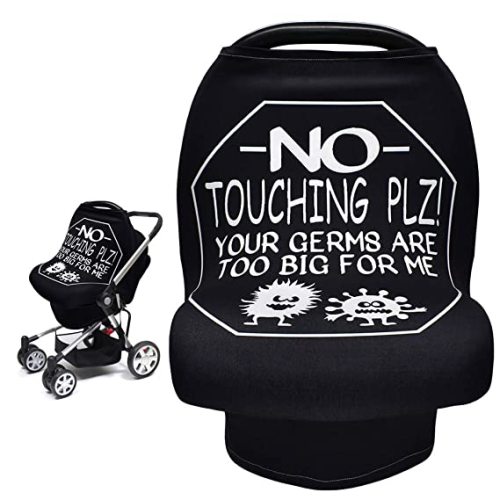 Metplus Car Seat Covers for Babies, Metplus Infant Carseat Canopy Nursing Breastfeeding Cover, Stretchy Carrier Cover for Stroller Shopping Cart, Newborn Boys Girls Shower Gift - No Touching Sign