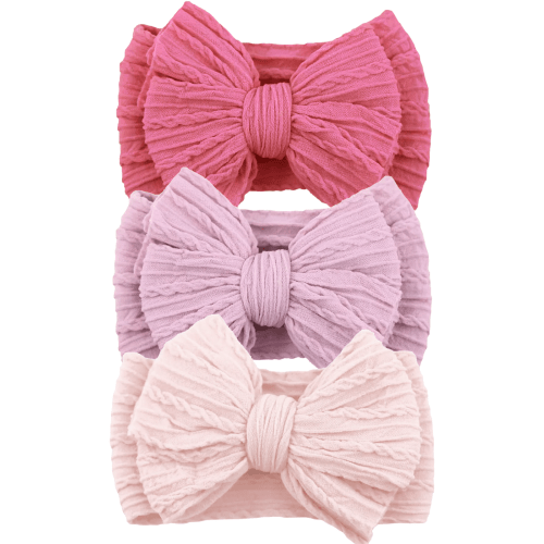 3-Pack Cable Bows, Vibrant Rose/Soft Violet/Barely Blush