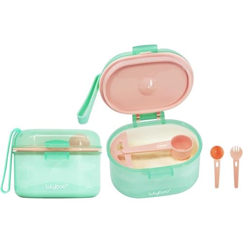 Lulyboo Baby Formula Milk Powder Container - Travel-Friendly, Airtight Storage with Scoop & Spork, Compact BPA-Free, Easy-to-Clean Portable Baby Feeding Accessories (Green)