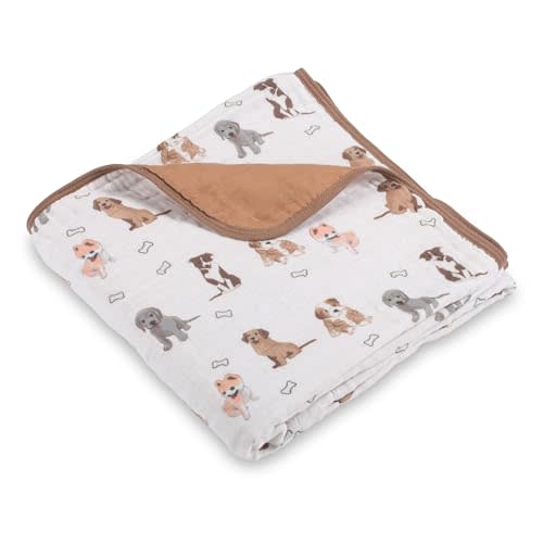 LollyBanks Baby Quilt Blanket, 100% Cotton Muslin Blankets for Boys and Girls, Large 47 x 47 Inches, 6 Layers Soft and Breathable Baby Quilt, Durable Crib Blanket, Newborn Essentials (Puppies Print)