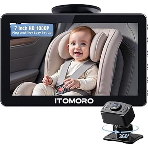 Itomoro Rear Facing Mirrors, 7'' HD 1080P Baby Car Camera, Infrared Night Vision Function Camera with 150° Wide View & 360° Rotatable Easy Installation in 5 Mins