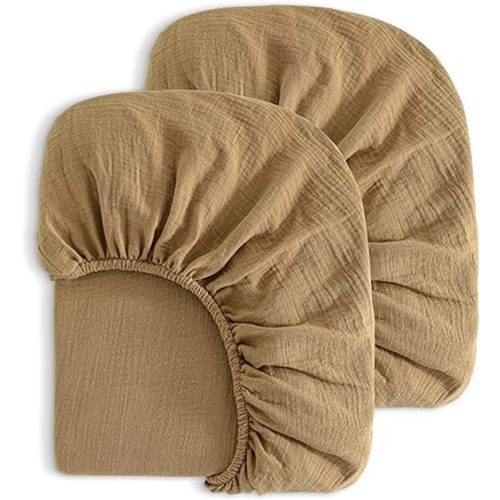 NTBAY 2 Pack Muslin Cotton Mini Crib Sheets, Soft and Breathable Double Layer 24x38 Baby Crib Sheets for Mini Crib and Toddler Mattresses, Boys, Girls, Unisex, Brown, 24x38 Inches