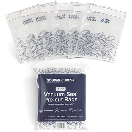 Souper Cubes 8” x 10” Quart Vacuum Sealer Bags for Food, 90-Count BPA-Free Precut Food Vacuum Sealer Bags for Meal Prep, Freezing & Sous Vide