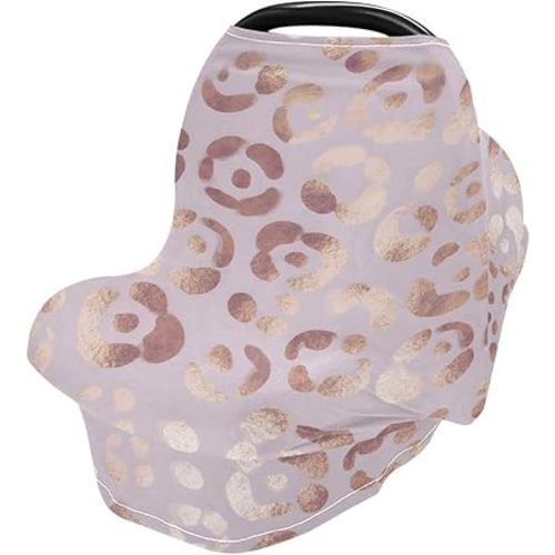 Funda de lactancia con estampado de leopardo y guepardo, color oro rosa, bufanda, fundas de asiento de automóvil para bebés, elásticas, suaves, transpirables, multiusos, regalo para niños y niñas