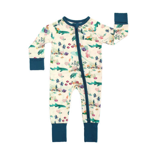 Ocean-Inspired Bamboo Baby Pajamas – Coral Reef Print – Emerson and Friends