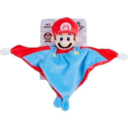 My Mario Baby Security Blanket with Rattle – 10x10 Inch Plush DouDou Snuggle Cloth with Soft Mario Head