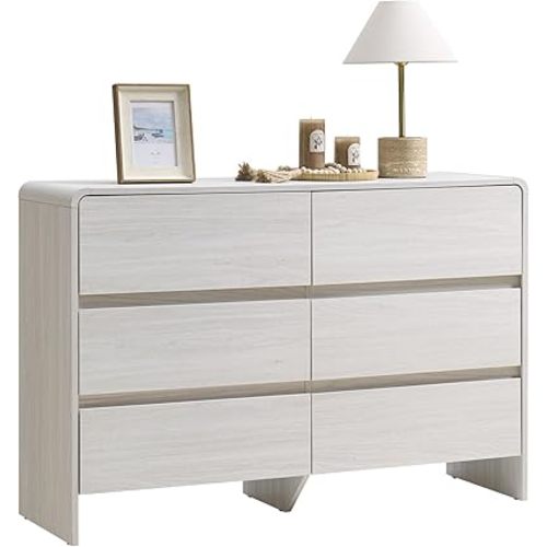 AMERLIFE 6 Drawer Dresser for Bedroom, 49" Wide Modern Chest of Storage Drawers with Rounded Corners, Anti-Tip Kit, Wood Cabinet Organizer for Closet, Living Room, Nursery, Easy Assembly, White