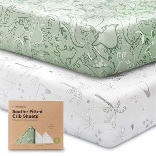 KeaBabies 2pk Organic Cotton Crib Sheets for Boys Girls 52x28, DinoDood