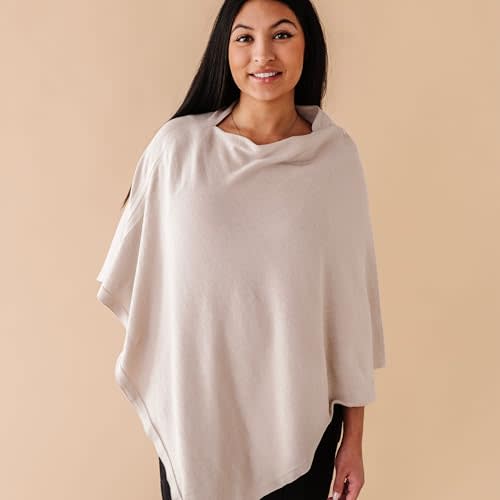 MakeMake Organics Knit Breathable Nursing Cover Up for Breastfeeding - Soft GOTS Certified Organic Cotton Breastfeeding Cover Up for Women - Privacy Feature, Beige