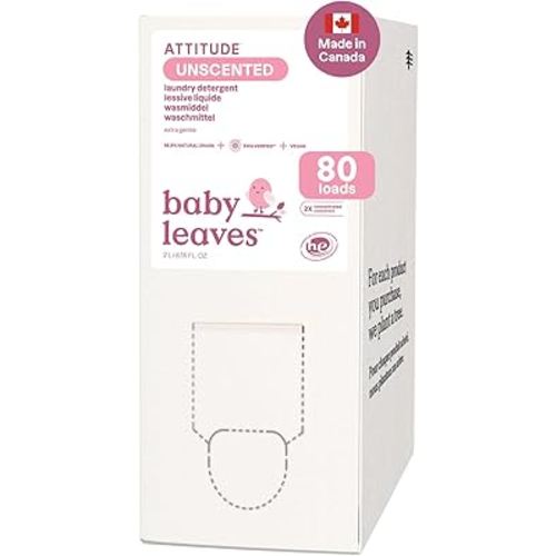 ATTITUDE Baby Laundry Detergent Refill, EWG Verified Plant-Based Liquid, Unscented Baby Clothes Wash, HE Compatible, 80 Loads, 2 Liters