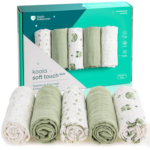 Koala Babycare 5 Pack 20"x10" Organic Burp Cloths for Baby Boys and Girls - GOTS & OEKO-TEX Cotton Burp Rags for Newborns - Absorbent Neutral Burping Cloths for Feeding - Washable Baby Bibs Essentials