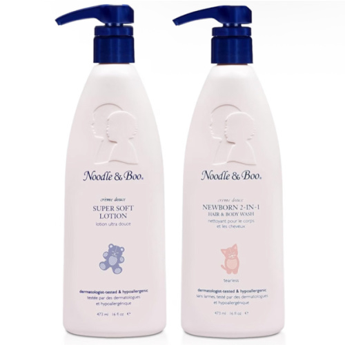 Noodle & Boo Newborn Essentials Bundle: 2-in-1 Hair & Body Baby Wash 16 fl oz + Daily Moisturizer Baby Lotion for Sensitive Skin 16 fl oz | Tear-Free, Hypoallergenic, Plant-Based, Pediatrician-Tested
