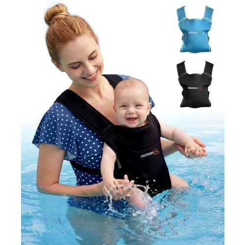 FRUITEAM Water Baby Carrier for Parents, Quick-Dry Adjustable, Suitable for 4-24 Months Babies (13-35 lbs), Dual Use with Storage Bag for Pool/Beach, Black