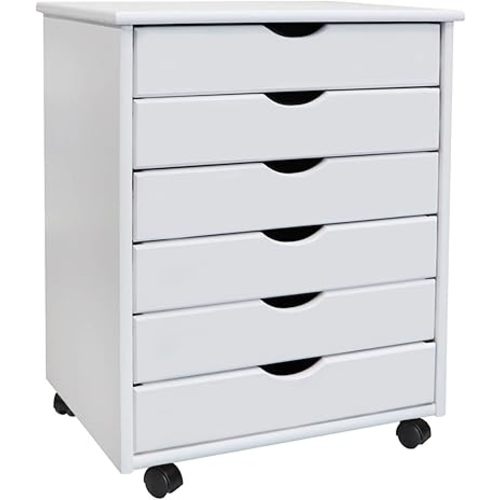 Jela Solid Wood 6 Drawer Wide Roll Cart in White - Modern/Contemporary