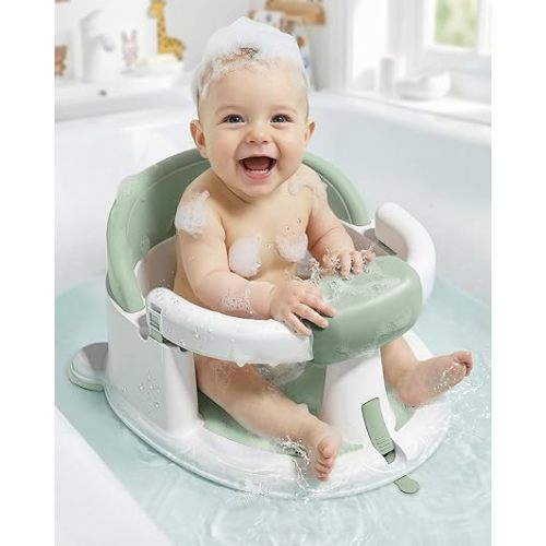 ONTHEWEI Baby Bath Seats for Babies Sitting Up, Non-Slip Baby Bathtub with 3 Suction Cups, Safe & Comfortable Toddler Bath Seat Ideal for Baby Bath/Shower Support, Stable Design, Mist Green