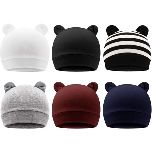 DRESHOW BQUBO 6 Pack Baby Hats for Boys Girls Unisex Baby Hat Soft Knit Cap Nursery Beanie for Newborn Infant Toddler Kid