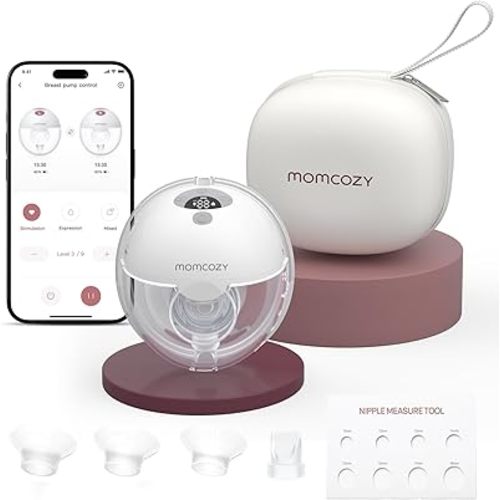 Momcozy M5 Smart APP Controlled Wearable Breast Pump, Hands-Free Wireless Electric Pump, 3 Modes 9 Suction Levels, BPA-Free, Portable Lightweight, 24mm Flange, 1-Pack Quill Gray