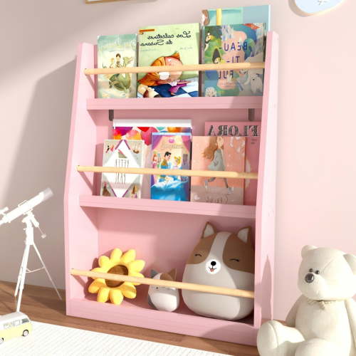 Jopath 3-Tier Bookshelf,Kids Bookshelf,Book Storage Rack for Bedroom,Pink