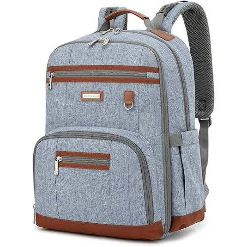 Diaper Bag Backpack, Large Baby Nappy Bags with Portable Changing Pad for Boys and GirlsMultifunction Travel Baby Bag for Moms Dads, Shower Gifts Waterproof and Stylish，Light Blue