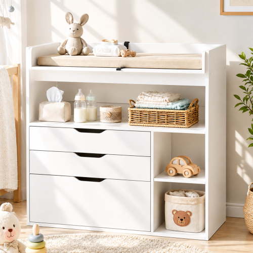 linor, Baby Changing Table Dresser, 3 Drawers, 3 Storage Shelves