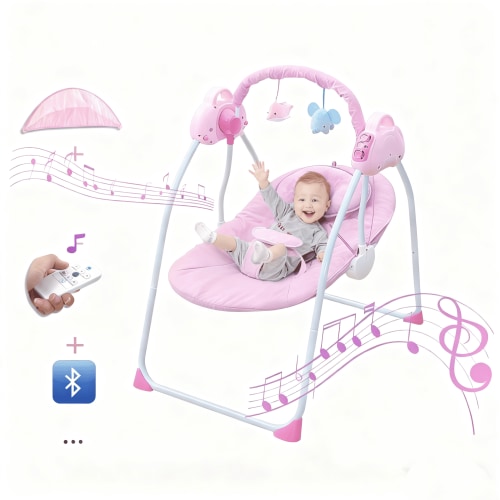 HDUTNGISN Pink Electric Baby Swing for Newborns,Motorized with Bluetooth Music & Remote Control