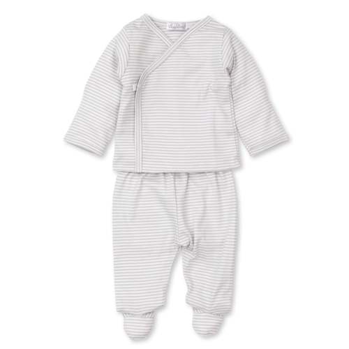 Silver Simple Stripes Footed Pant Set