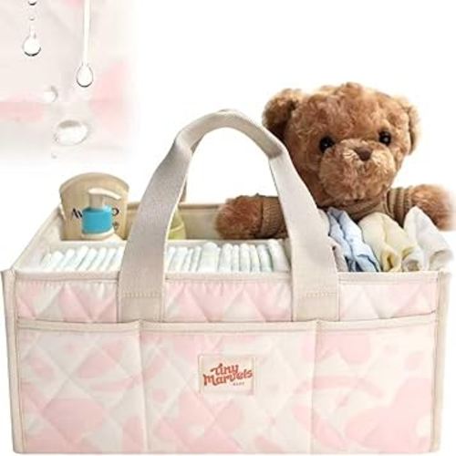 Tiny Marvels Baby Diaper Caddy Organizer, Water Repellency Baby Basket for Newborn Essentials and Diaper Station, Gift for Baby Shower and Registry Must-Have, Portable Storage for Travel