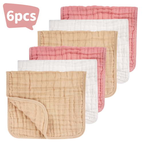 Qissep Muslin Burp Cloths 100% Cotton Baby Burp Cloths Soft for Girls and Boys Baby Essentials, Absorbent and Soft, 20 x 10 inches (White & Beige & Pink, 6 Pack)
