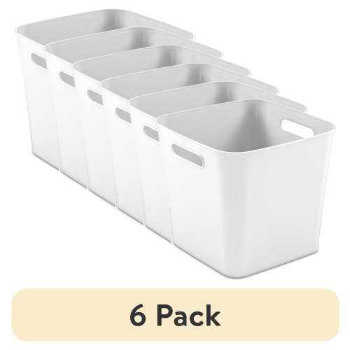 (6 pack) Mainstays Cube White Plastic Storage Bin, 11 in x 10 in