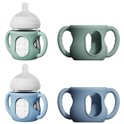 2 Pack Silicone Sleeves for Avent Natural Glass Bottles, Anti Breakage Bottle Holder with Handle, Compatible with Philips Avent Glass Natural Bottle 4 oz