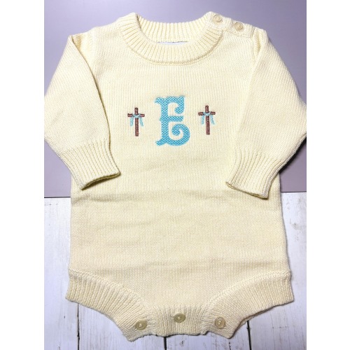Personalized Easter Romper Christian Baby Easter Outfit Knit Baby Romper Monogram Cross Embroidery Heirloom Easter Outfit