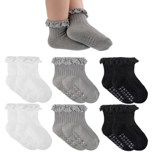 Baby Girl Anti Slip Grip Socks Cute Frilly Ruffle Ankle Socks Soft Breathable Cotton Non Skid Newborn Infants