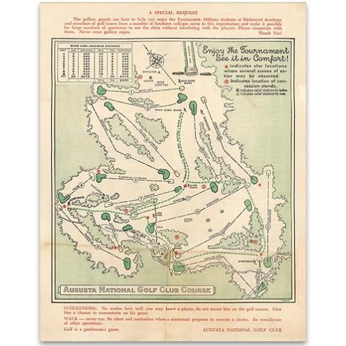 Vintage Masters Golf Augusta National Wall Art Course Map 1954 Golf Decor - Golf Wall Art Poster Golf Pictures Wall Decor for Your Office or Home - Masters Golf Merchandise Golf Art 11x14 Print